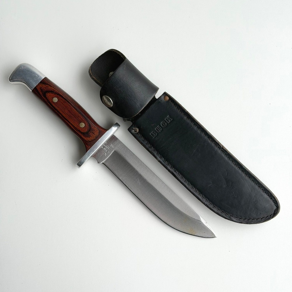 Buck 124 Frontiersman Knife Fixed Blade Hunting Knife with Leather Sheath USA